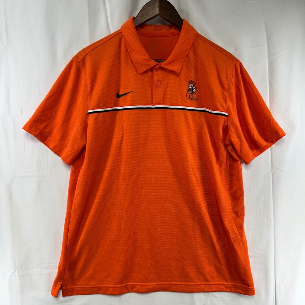 Oklahoma State Cowboys Nike Polo Shirt Men L Orange Pistol Pete Dri-FIT On-Field